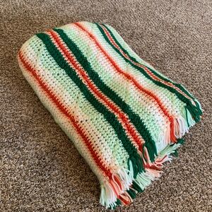 Handmade Crochet 48”x70” Throw Blanket Christmas Colors Red Green Pink White